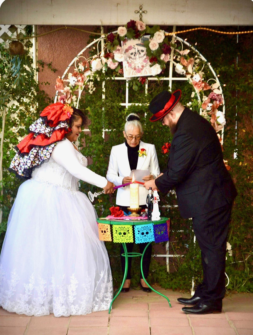Day of the Dead themed wedding ceremony with Rev. Carlene